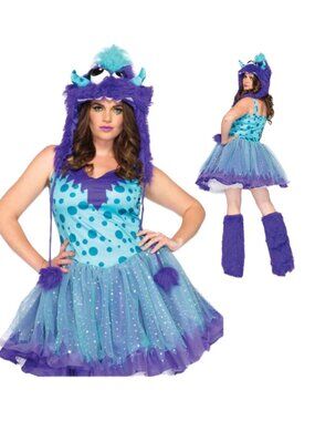 Leg Avenue Furry Monster Costume Polka Dotty Womens Cosplay Set Plus Size 1X-2X